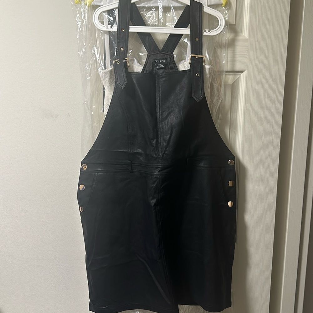 Black faux leather overall